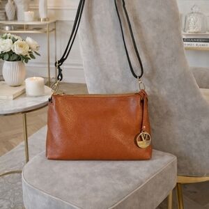 Valentina Tan Leather Triple Compartment Crossbody Bag